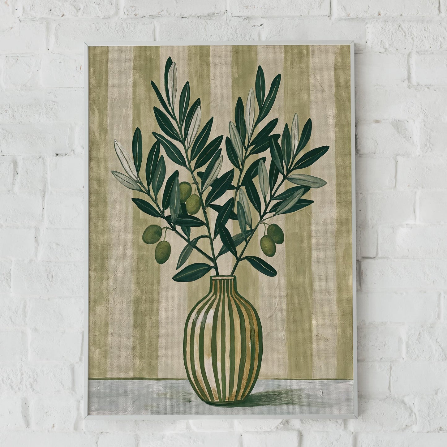 Olive Branch Vase Print, Botanical Wall Art, Green Neutral Still Life Poster