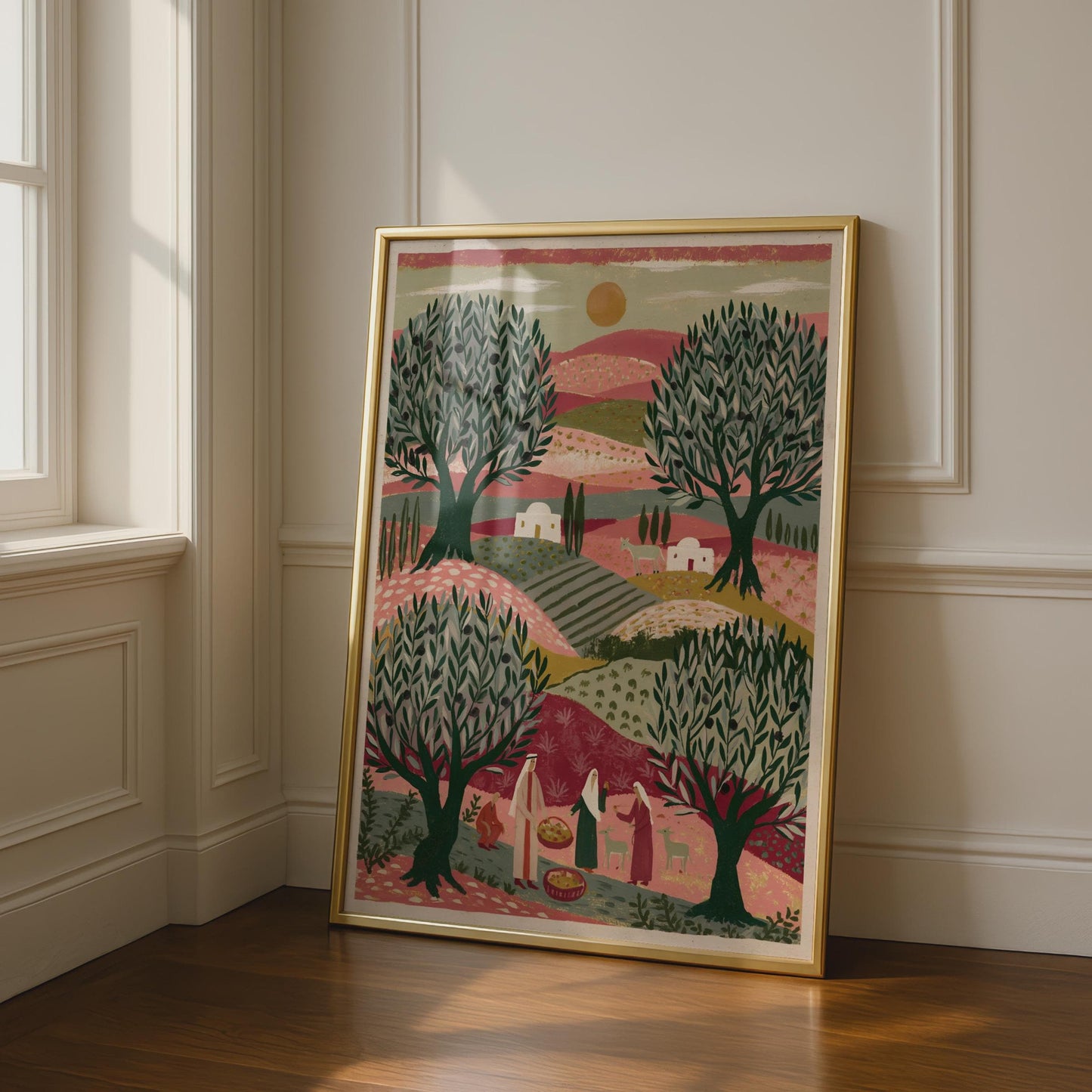Palestine Countryside Art Print, Olive Grove Folk Illustration, Middle East Wall Art