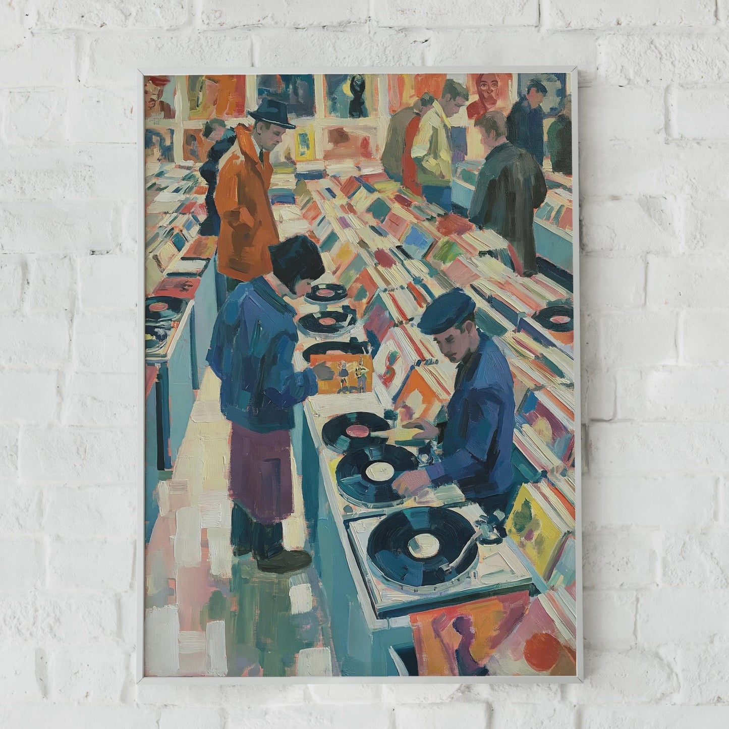 Record Shop Art Print, Vinyl Records Store Poster, Retro Music Wall Art, 1960s Scene