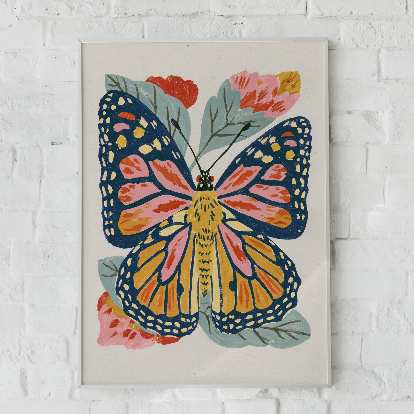 Colourful Butterfly Wall Art, Floral Printable Poster, Whimsical Nature Decor, Botanical Art