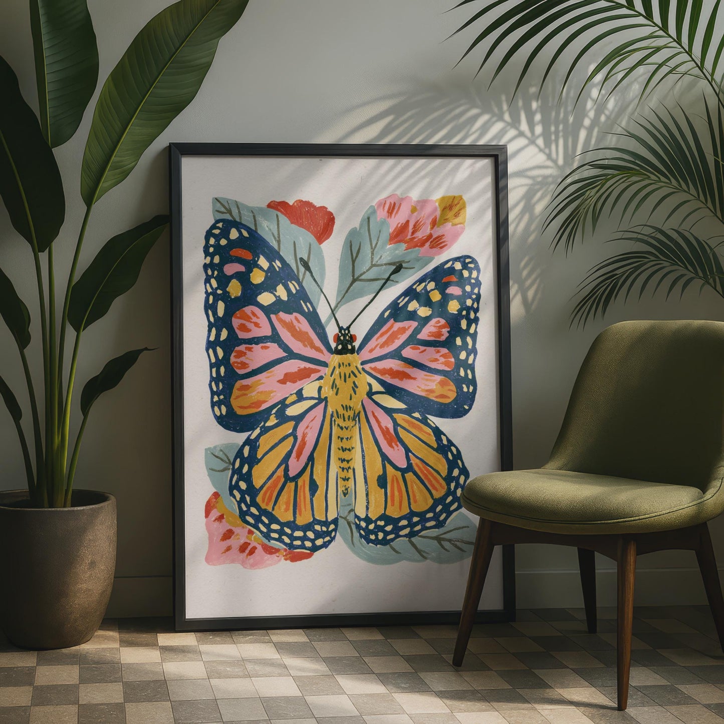 Colourful Butterfly Wall Art, Floral Printable Poster, Whimsical Nature Decor, Botanical Art