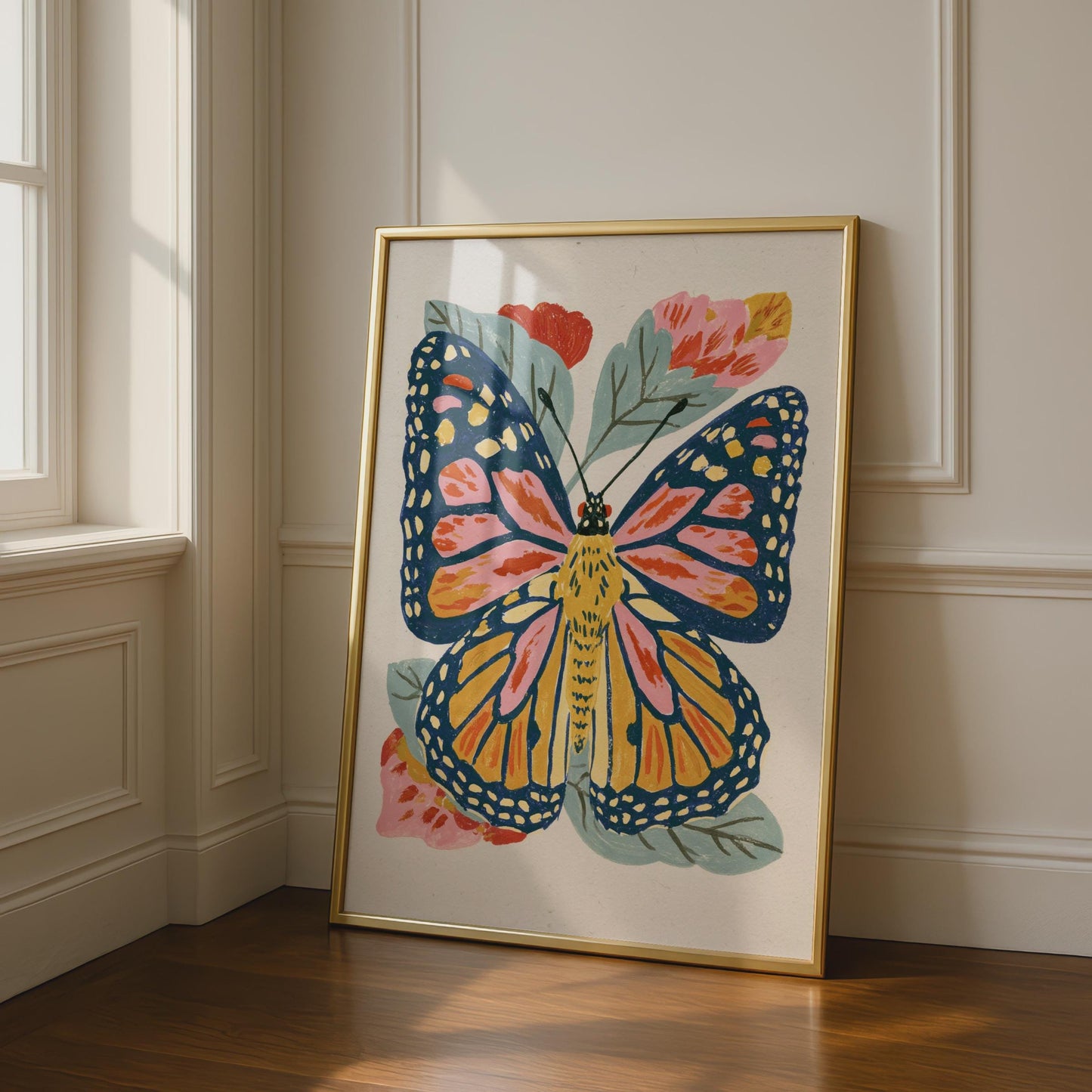 Colourful Butterfly Wall Art, Floral Printable Poster, Whimsical Nature Decor, Botanical Art