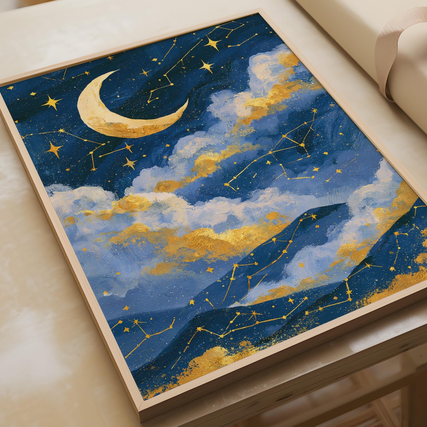 Moon and Stars Wall Art, Celestial Poster, Night Sky Decor, Constellations Print, Botanical Art,