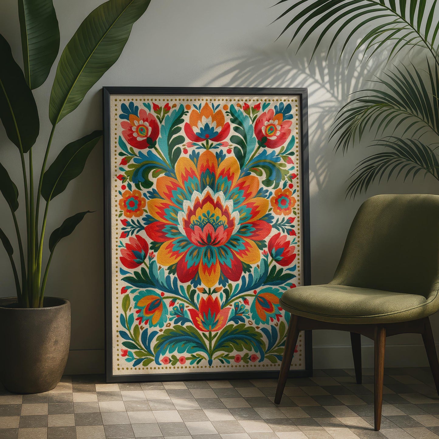 Vibrant Mexican Flower Art Print, Colourful Floral Wall Decor, Boho Home Decor, Botanical Art