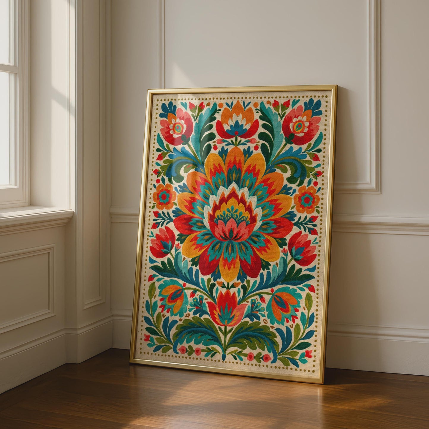 Vibrant Mexican Flower Art Print, Colourful Floral Wall Decor, Boho Home Decor, Botanical Art