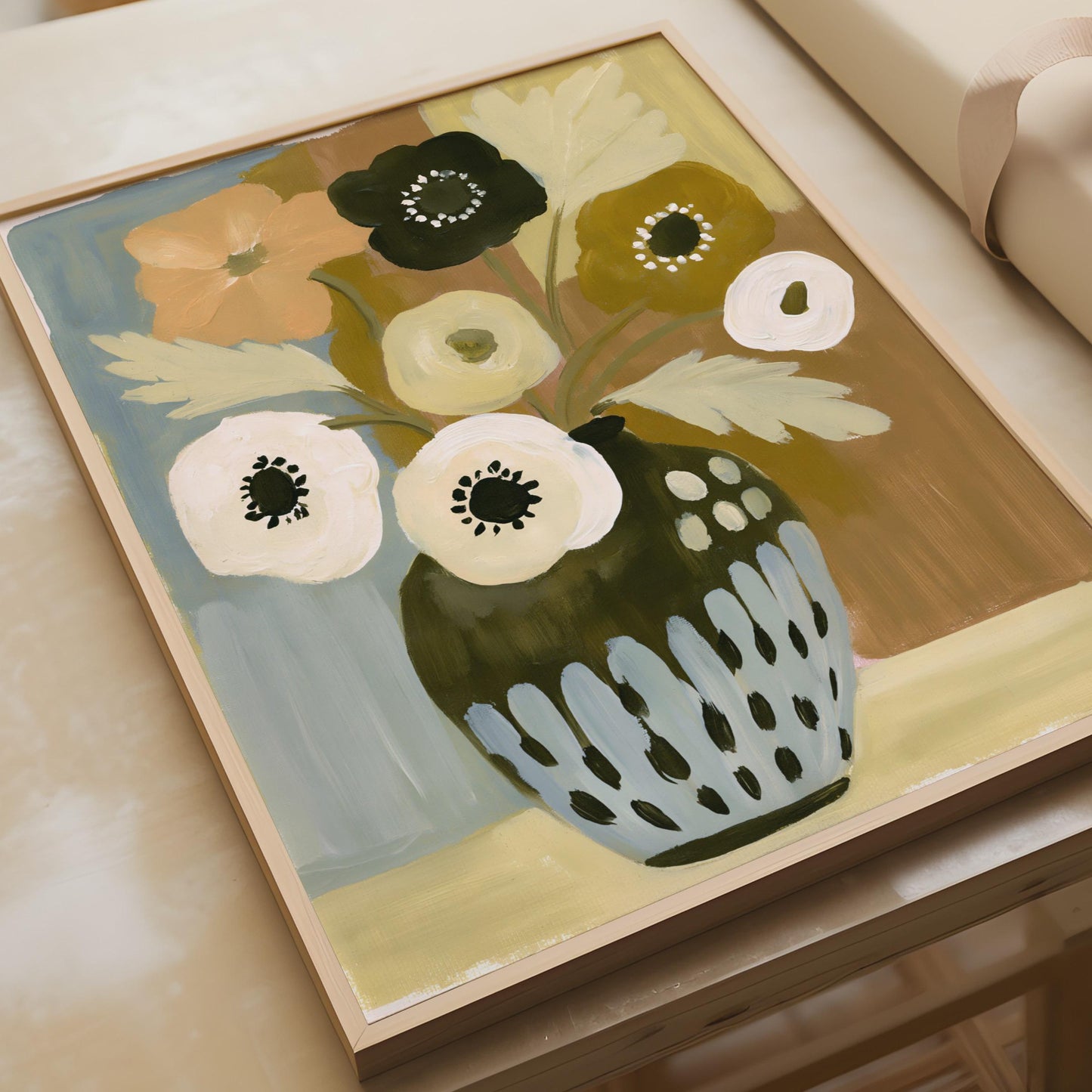Botanical Wall Art, Brown Vase with Colourful Flowers, Modern Floral Print for Home Decor