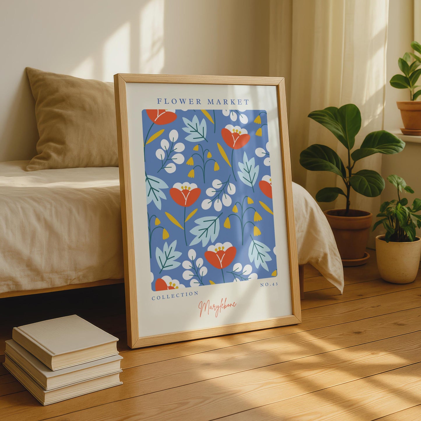 Flower Market Art Print, Floral Pattern Poster, Colourful Wall Decor, Modern Botanical Art, Home