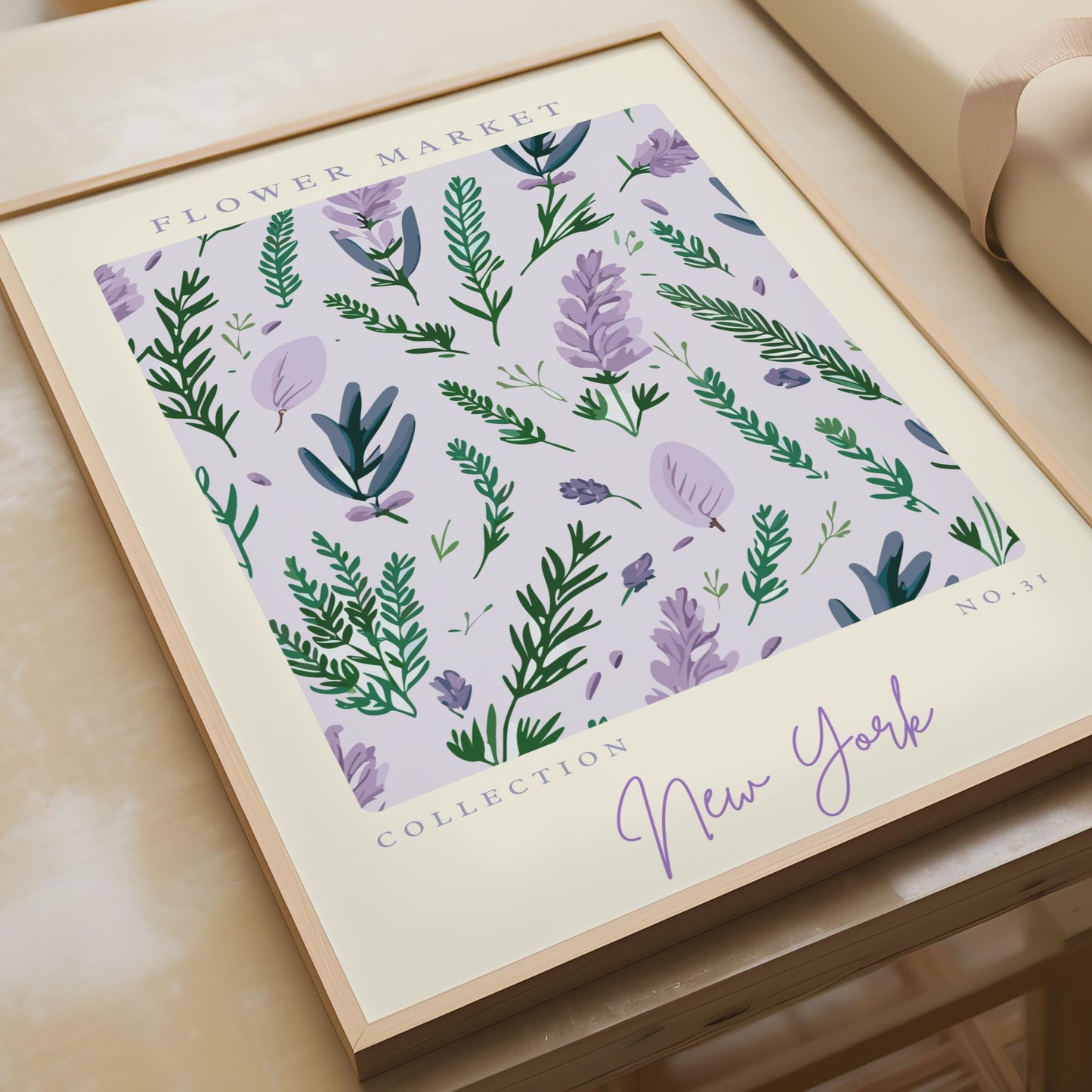 Flower Market Art Print, Lavender Floral Wall Art, Botanical Print, New York Collection, Modern
