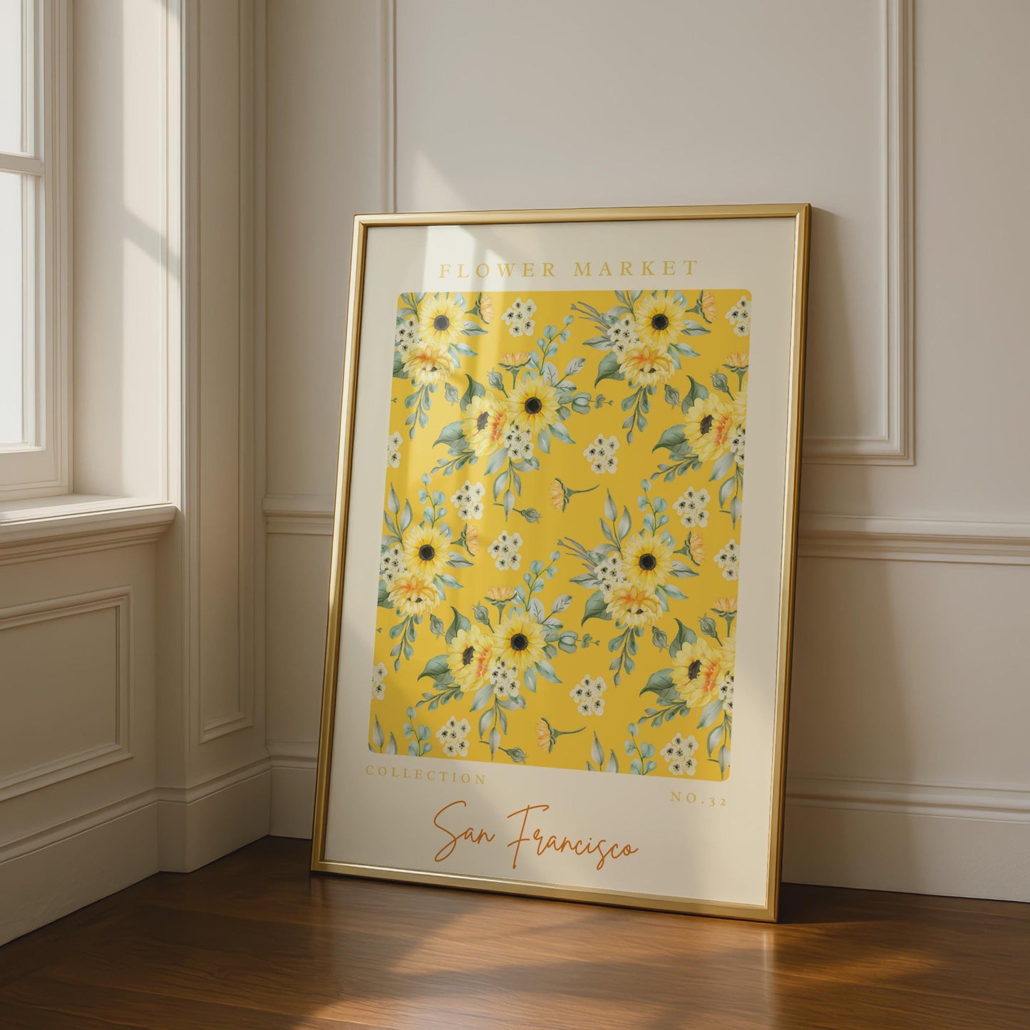 Sunflower Floral Print, Vibrant Yellow Flower Market Poster, San Francisco Collection No.32