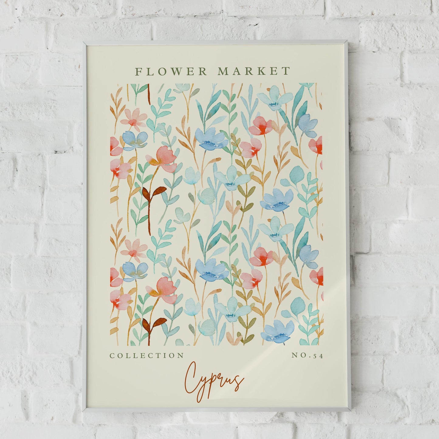 Watercolour Flower Market Art Print, Floral Poster from Cyprus, Botanical Decor, Colourful Wall
