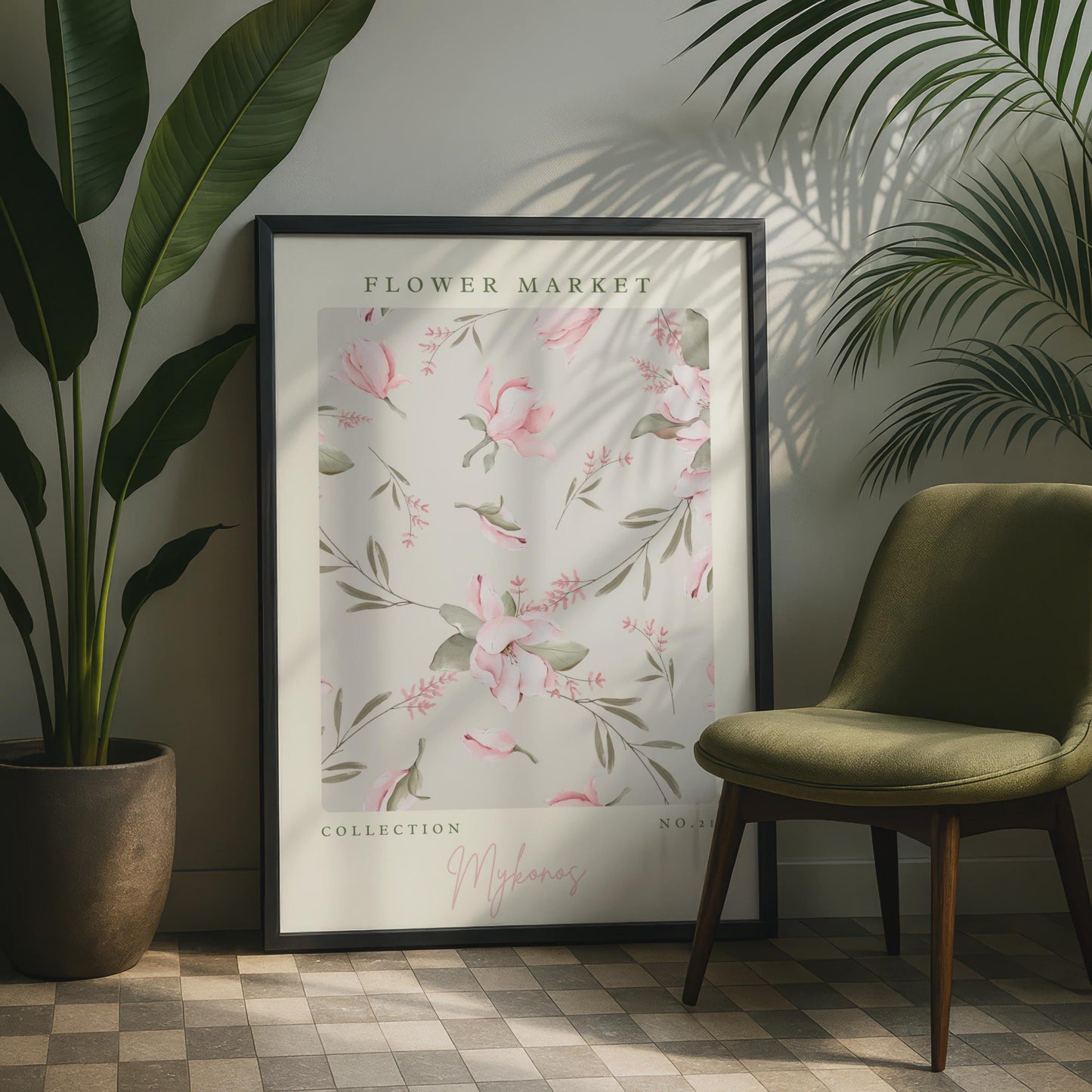 Floral Wall Art Print, Flower Market Collection, Pink Magnolia, Mykonos Style Decor, Botanical