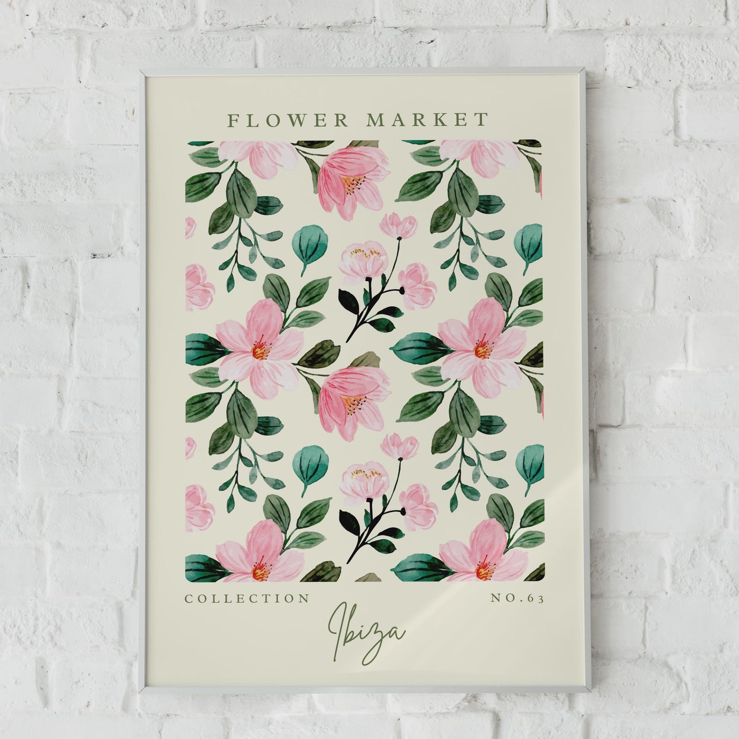 Ibiza Flower Market Art Print, Floral Wall Decor, Pink Blossom Poster, Botanical Artwork