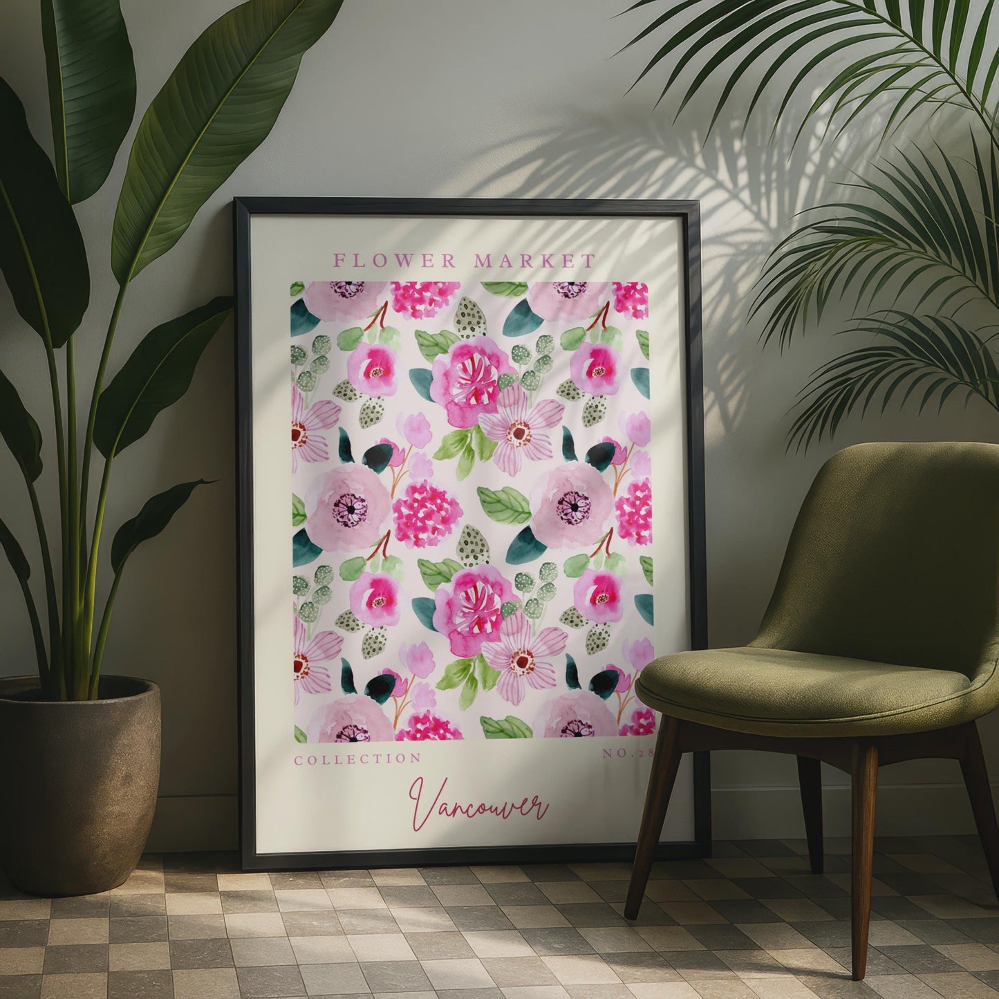 Vibrant Flower Market Art Print, Floral Wall Art, Vancouver Collection No.28, Botanical Decor, Pink
