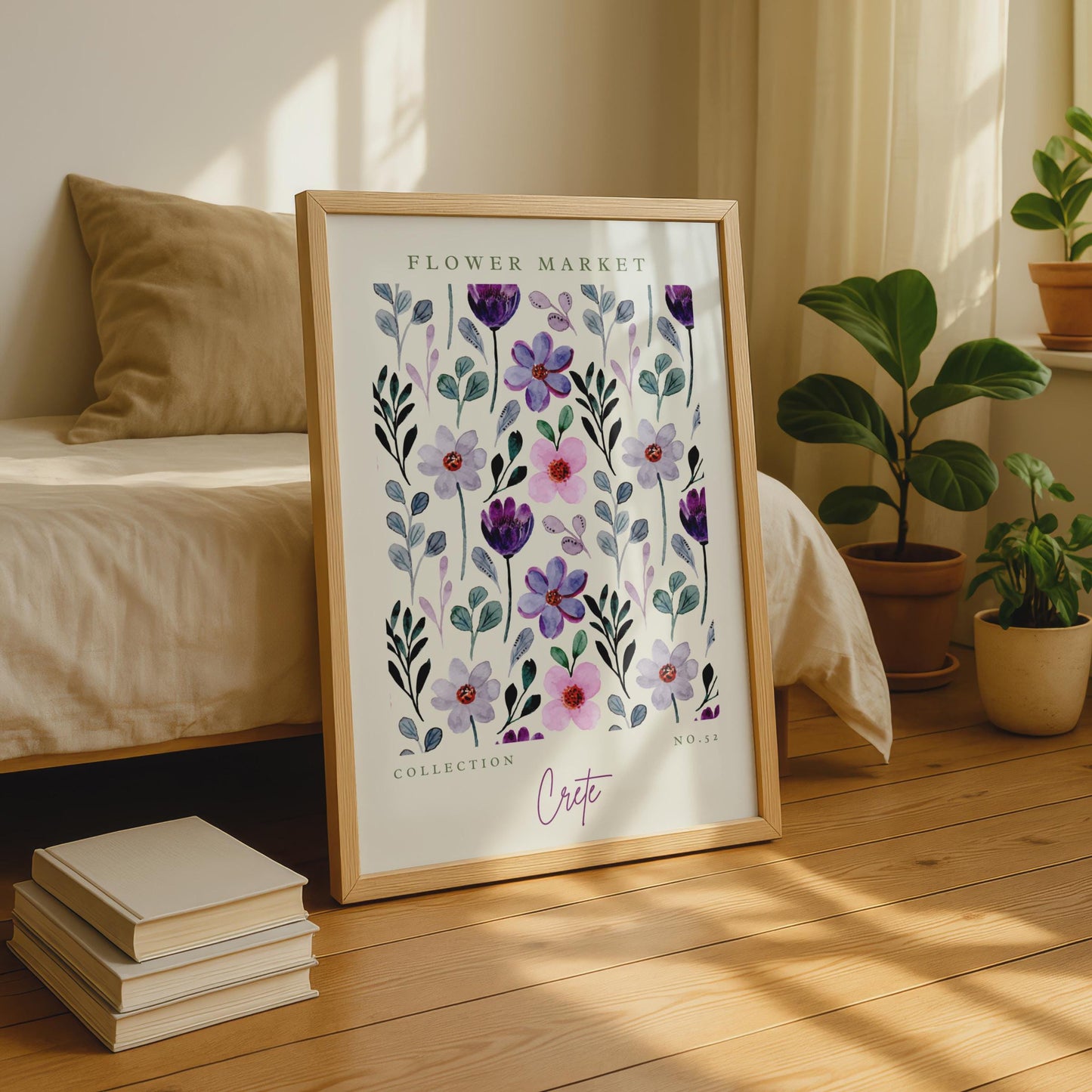 Floral Watercolour Art Print, Flower Market Collection, Crete Wall Decor, Home Art