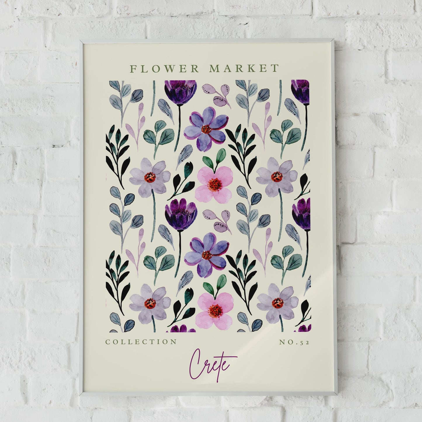 Floral Watercolour Art Print, Flower Market Collection, Crete Wall Decor, Home Art