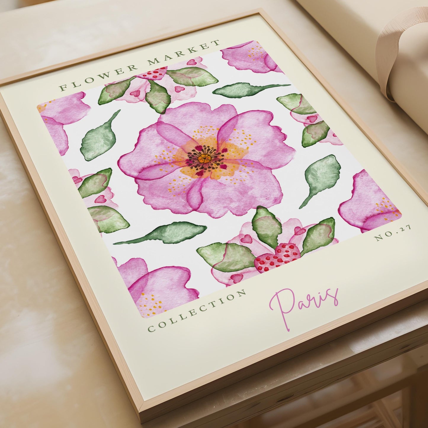 Paris Flower Market Art Print, Floral Wall Art, Flower Pattern Poster, Watercolour Print, Botanical