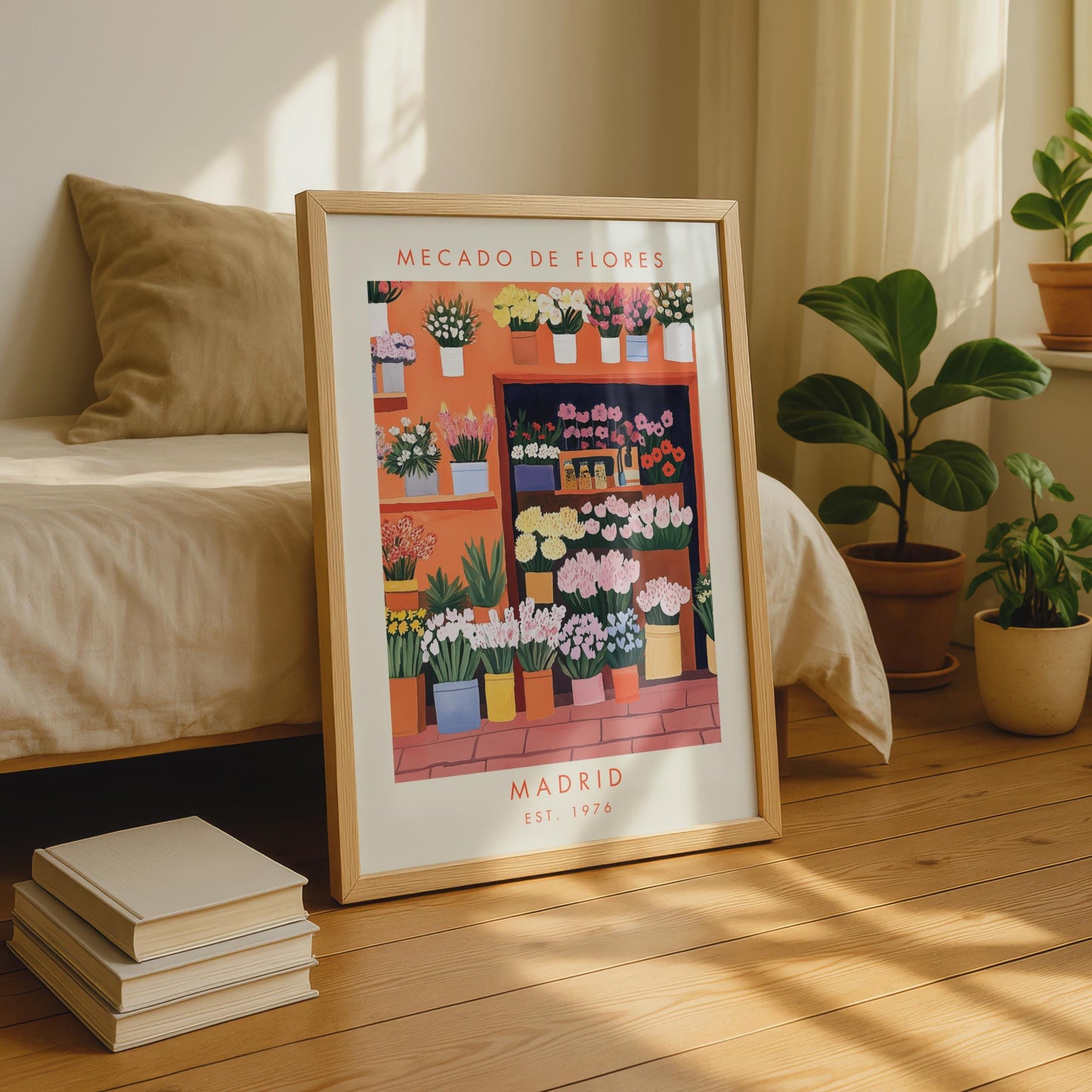Mecado de Flores, Colourful Flower Market Art Print, Madrid Wall Art, Floral Home Decor