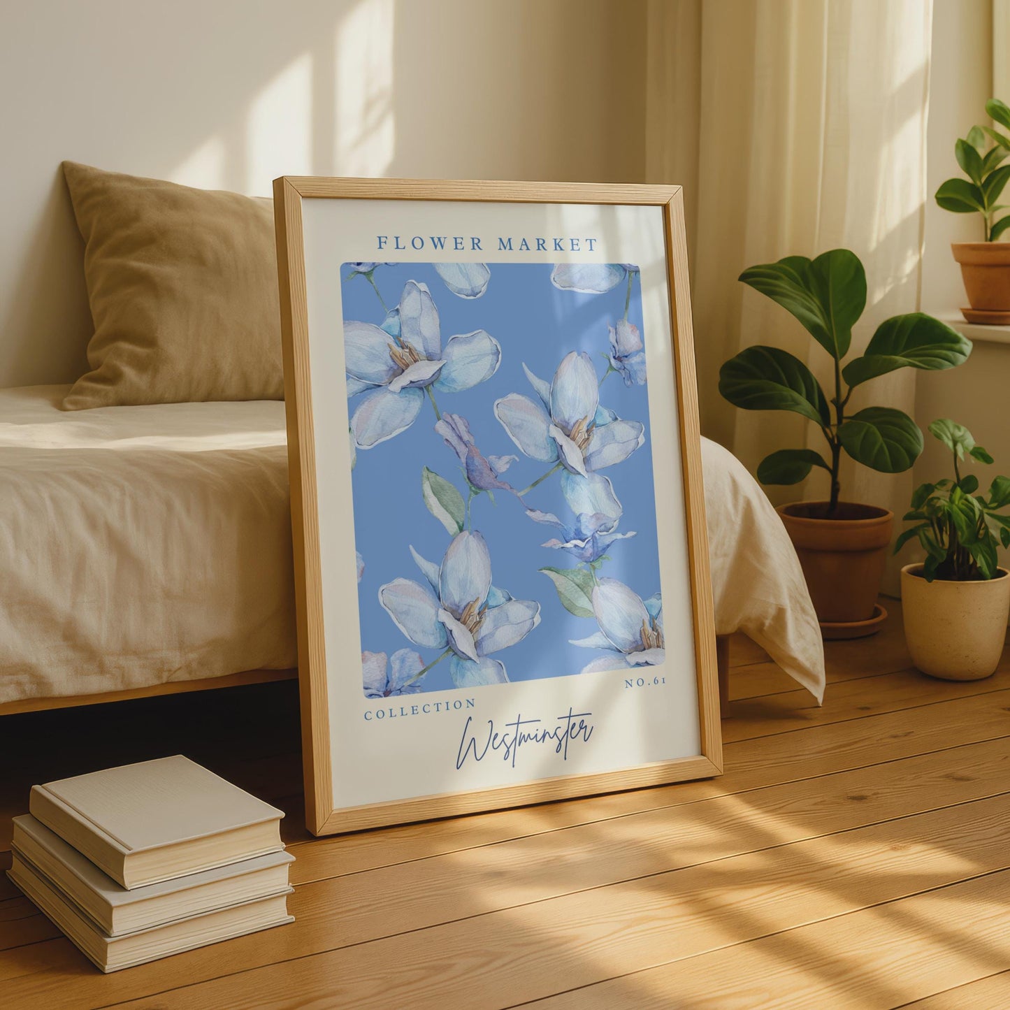 Beautiful Blue Floral Wall Art, Flower Market Collection No. 61, Westminster Artwork, Botanical