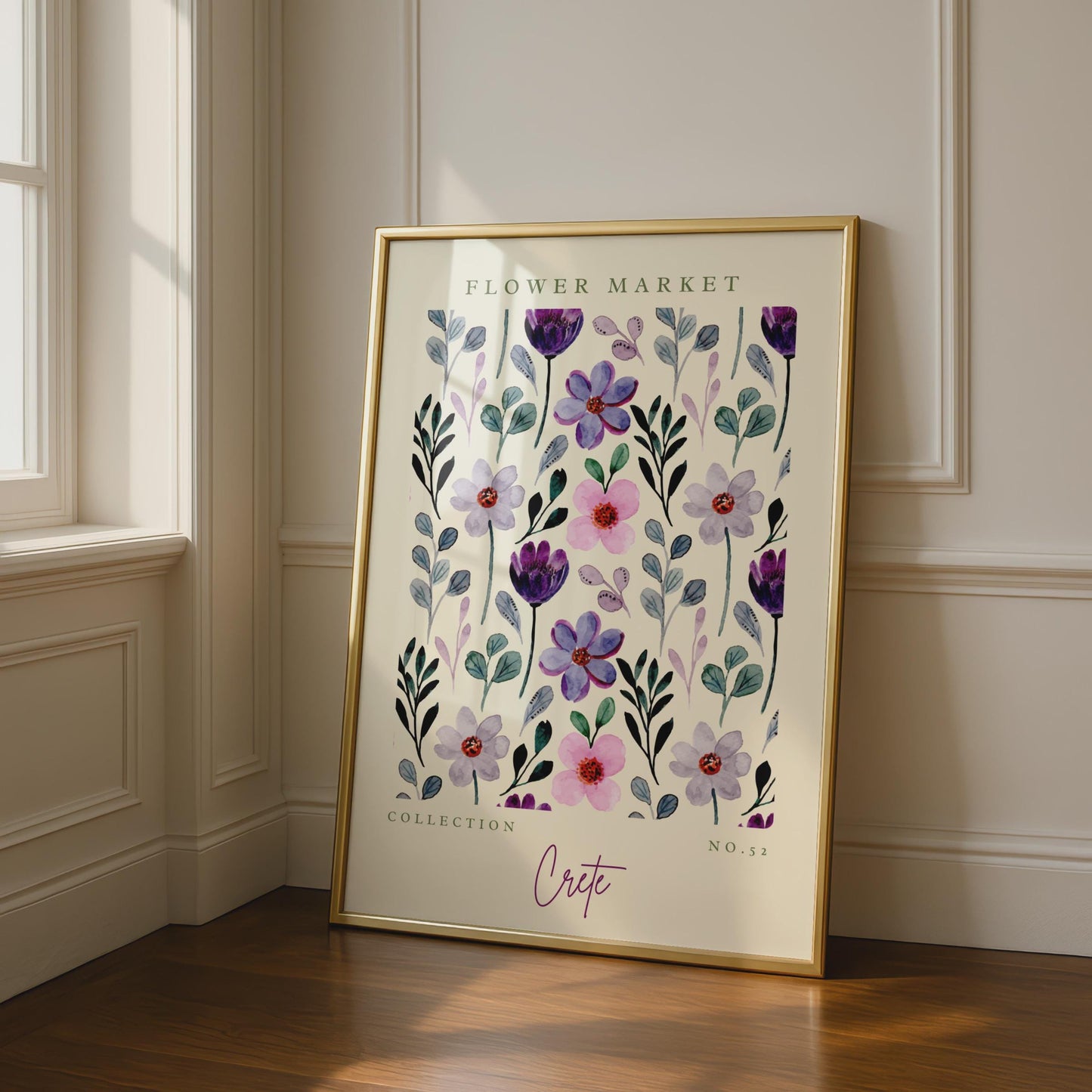 Floral Watercolour Art Print, Flower Market Collection, Crete Wall Decor, Home Art