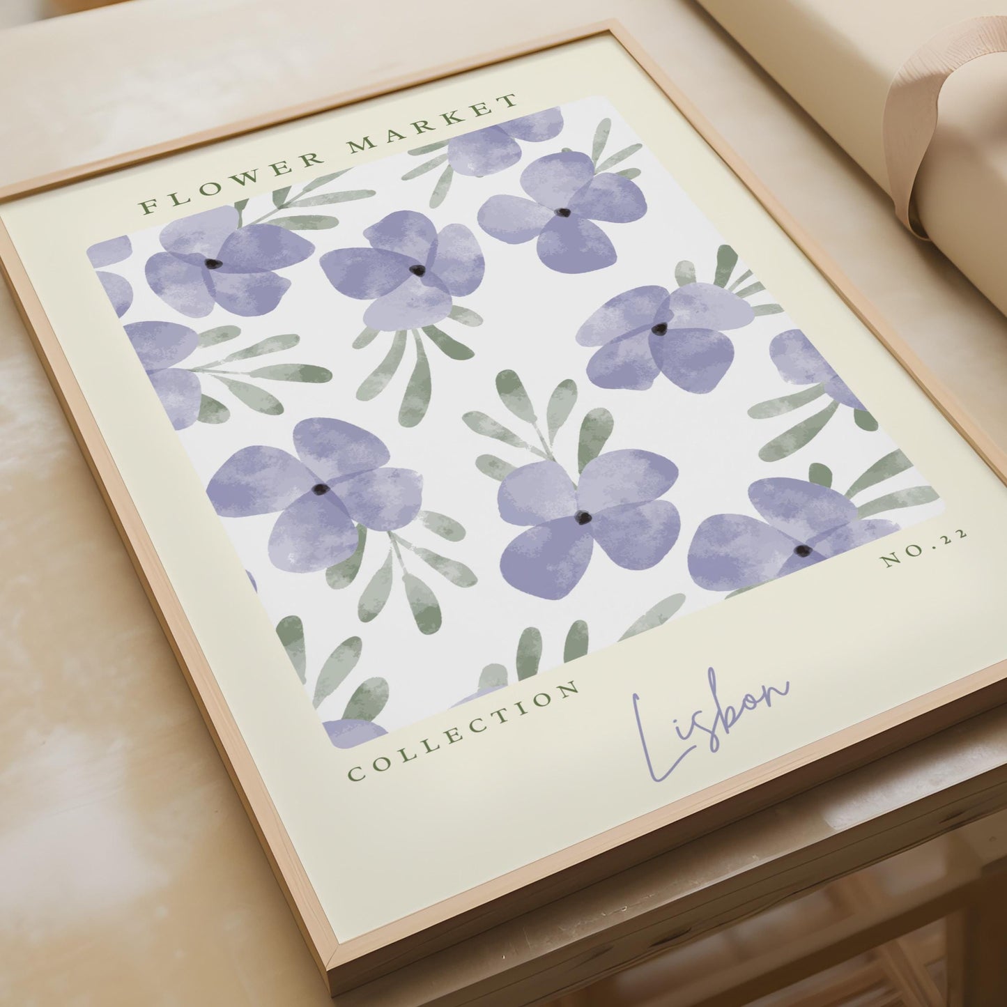 Flower Market Art Print, Botanical Wall Decor, Purple Floral Design, Lisbon Collection, Minimalist