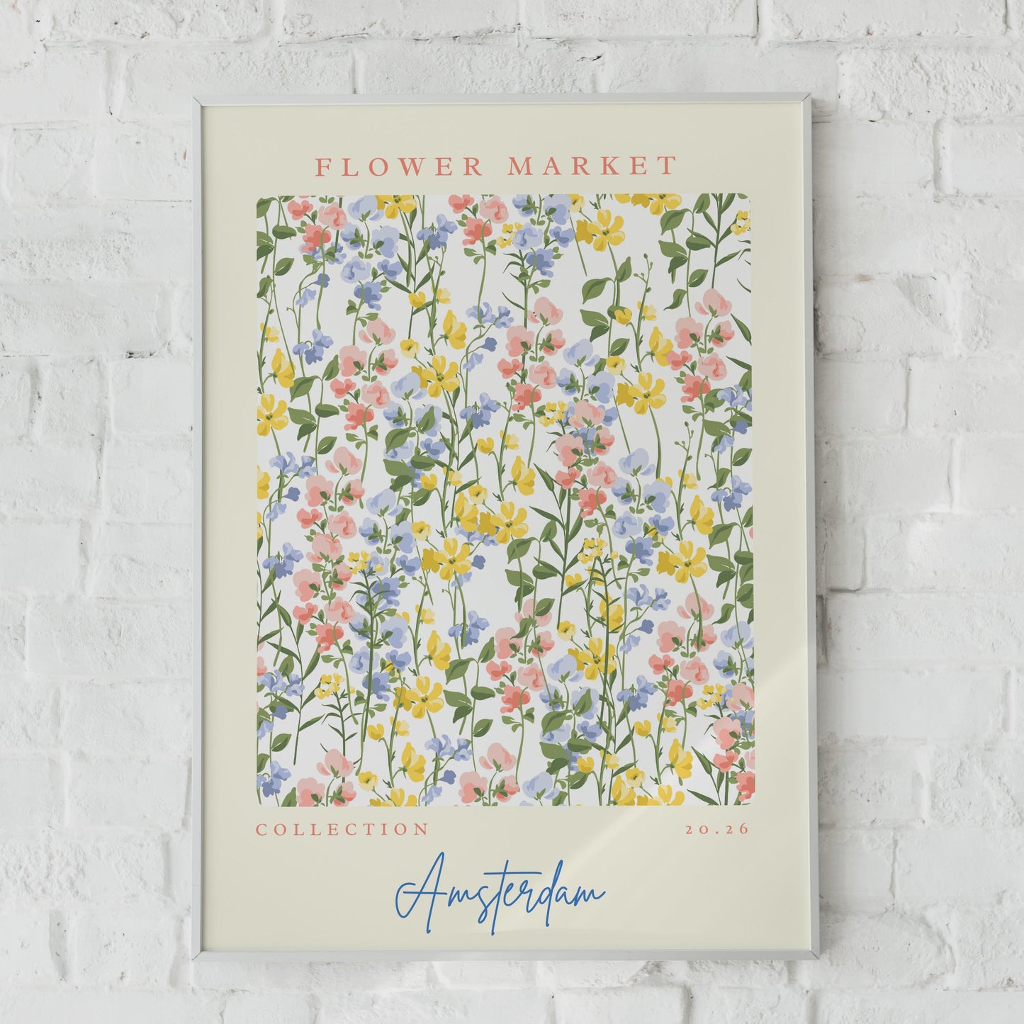 Flower Market Amsterdam Art Print, Botanical Wall Decor, Floral Pattern, Colourful Home Art,