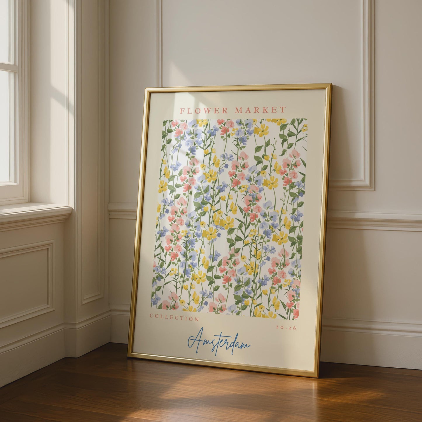 Flower Market Amsterdam Art Print, Botanical Wall Decor, Floral Pattern, Colourful Home Art,