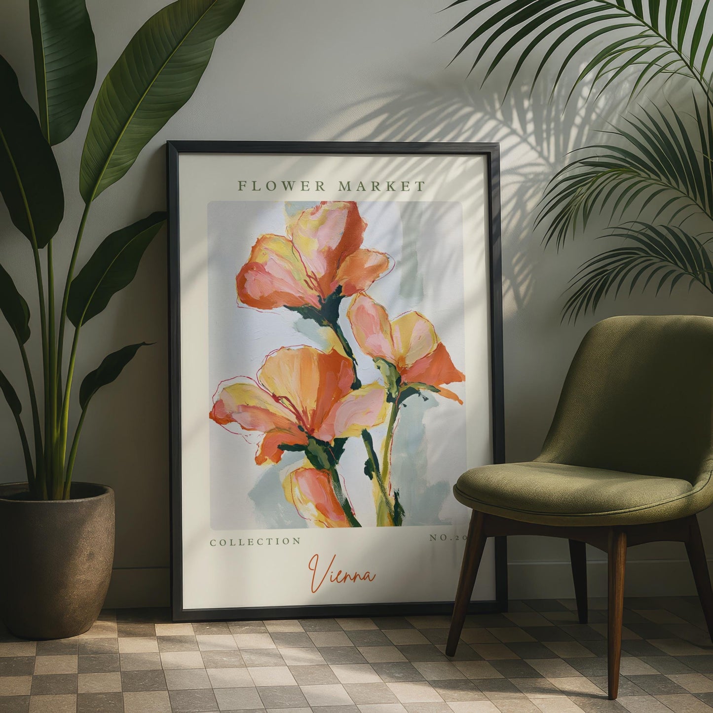 Flower Market Art Print, Vienna Floral Wall Art, Abstract Flower Poster, Modern Home Decor,