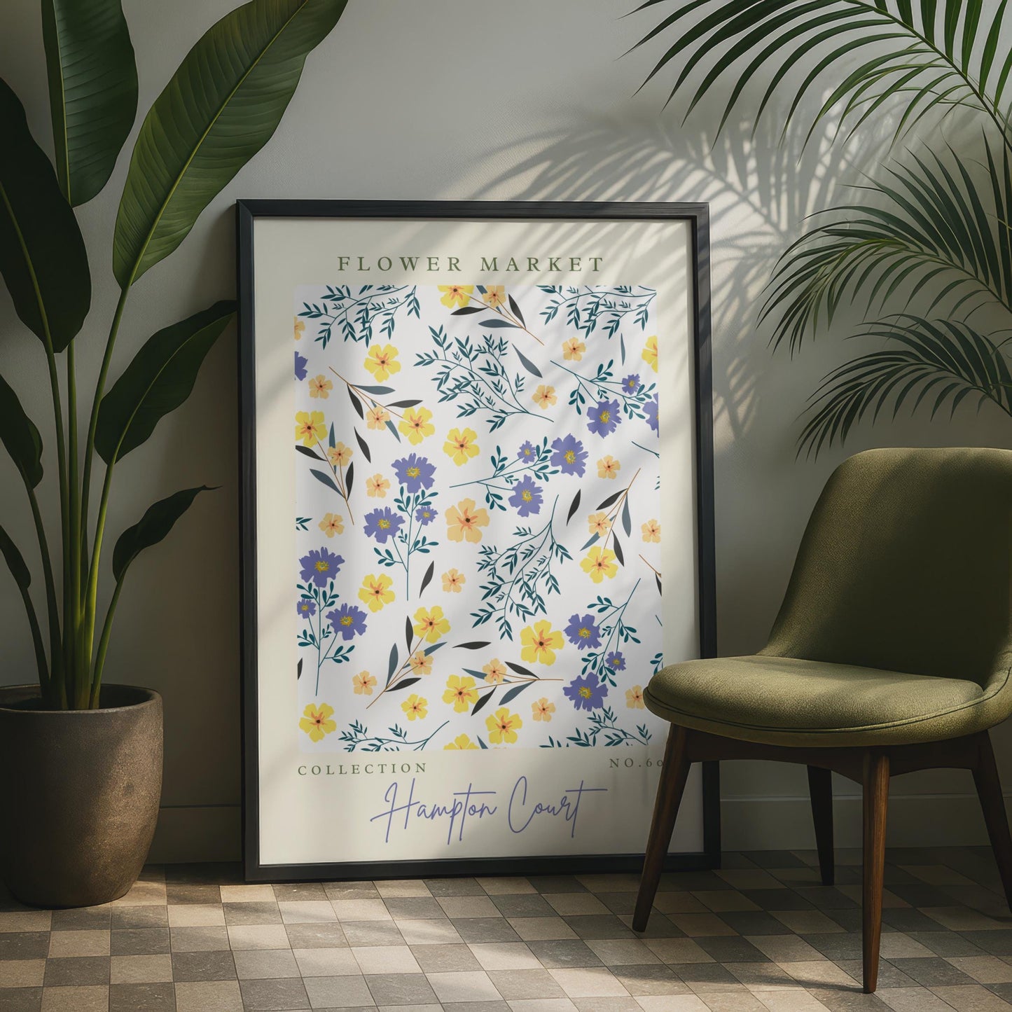 Charming Flower Market Print, Floral Art, Hampton Court Collection, Botanical Wall Art, Yellow and