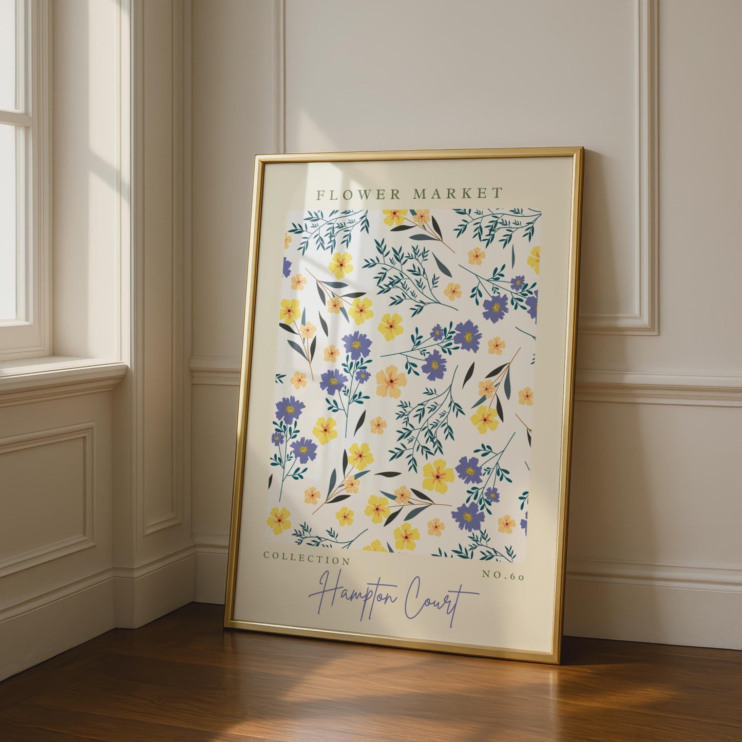 Charming Flower Market Print, Floral Art, Hampton Court Collection, Botanical Wall Art, Yellow and