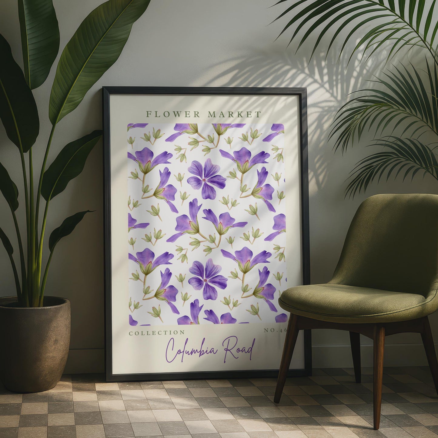 Columbia Road Flower Market Art Print, Purple Floral Wall Art, Botanical Illustration, Home Decor