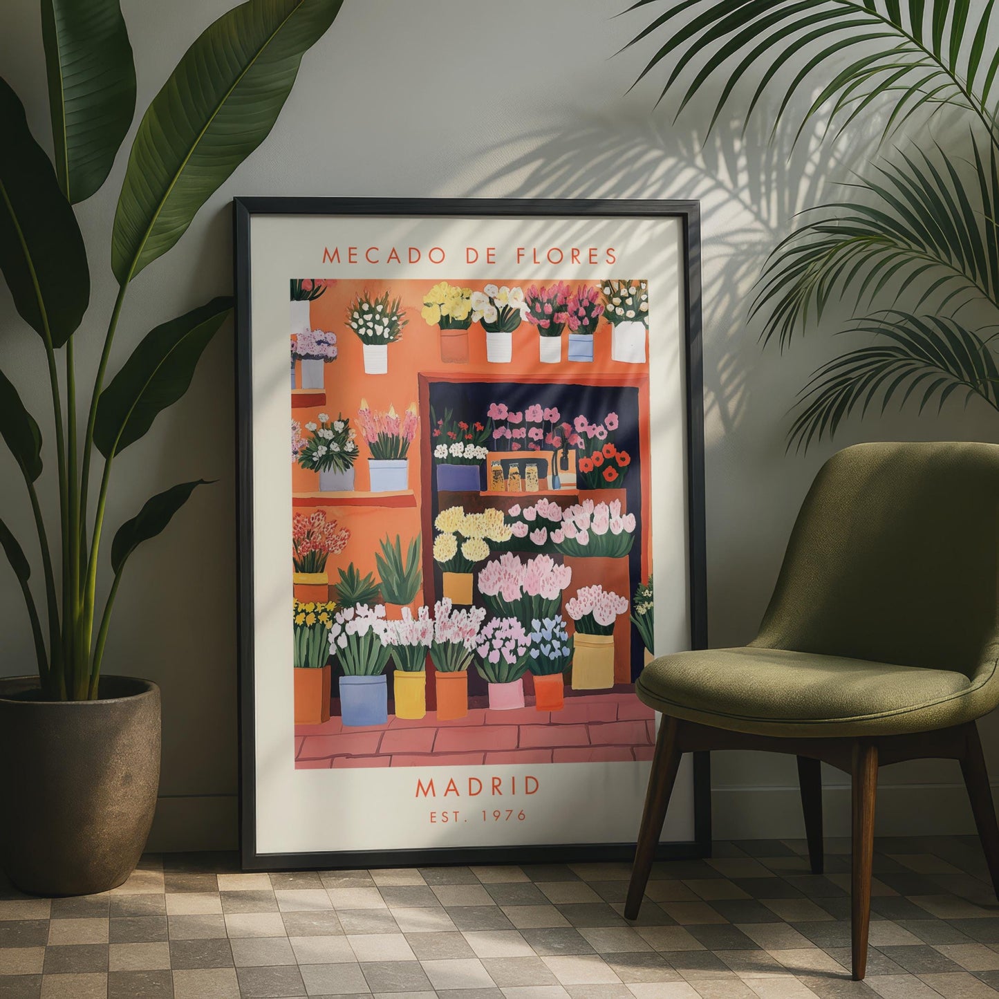 Mecado de Flores, Colourful Flower Market Art Print, Madrid Wall Art, Floral Home Decor