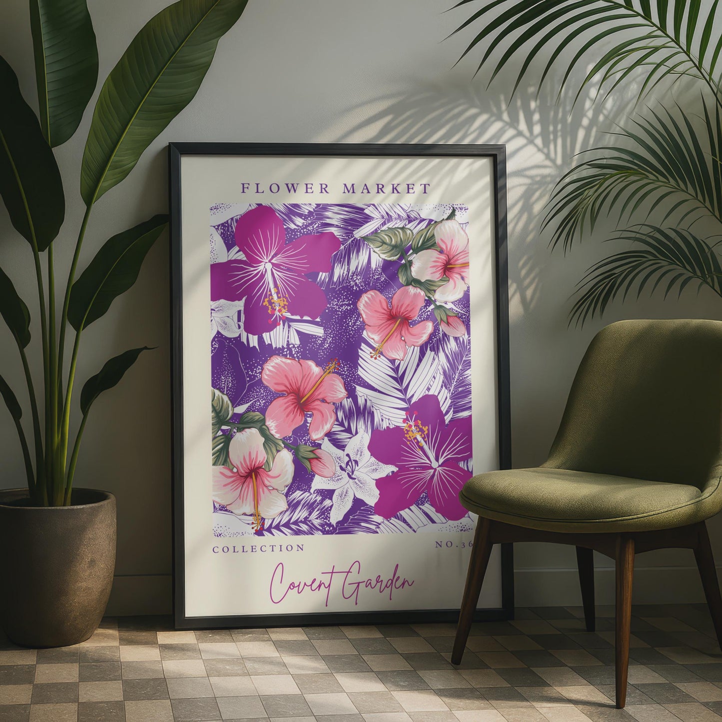 Flower Market Floral Wall Art, Covent Garden Print, Tropical Hibiscus Decor, Botanical Poster,