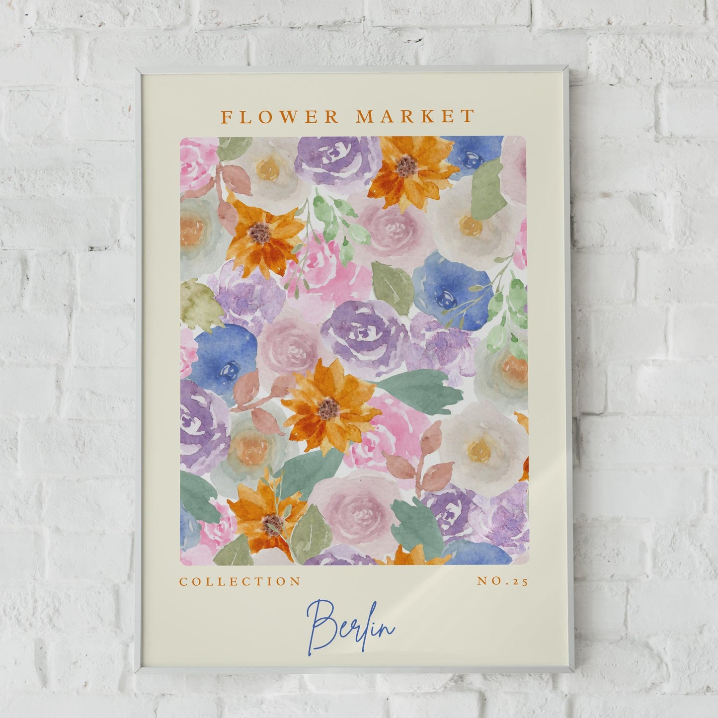 Berlin Flower Market Art Print, Watercolour Floral Poster, Botanical Decor for Home, Collection No.