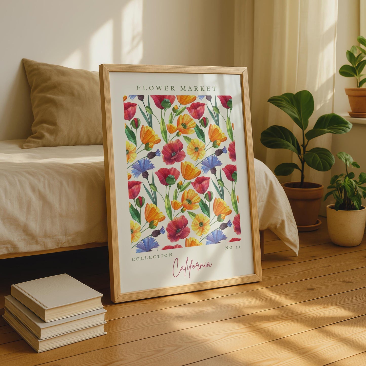 Vibrant Flower Market Wall Art, California Floral Print, Watercolour Flowers, Floral Poster, Home
