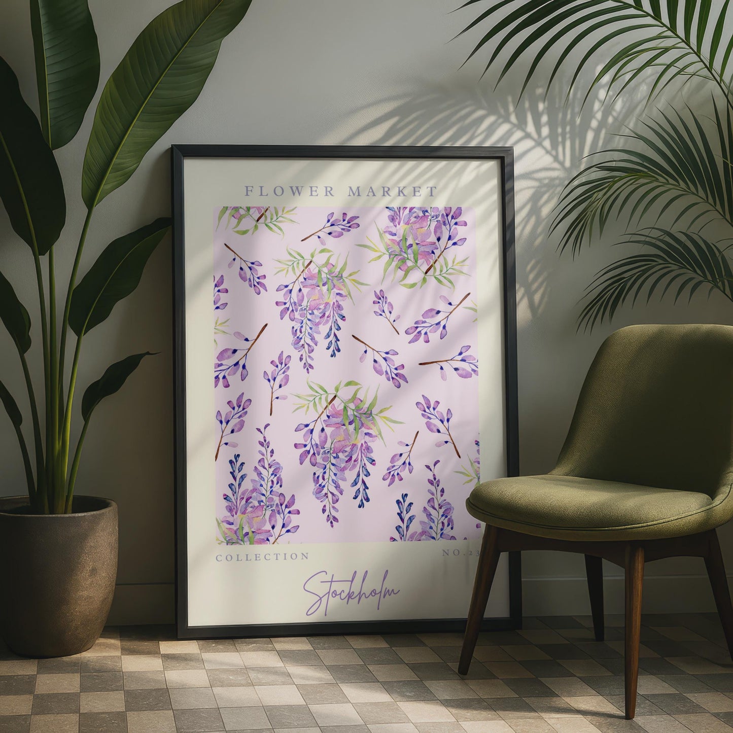 Floral Wall Art Print, Flower Market Design, Watercolour Poster, Botanical Decor, Stockholm