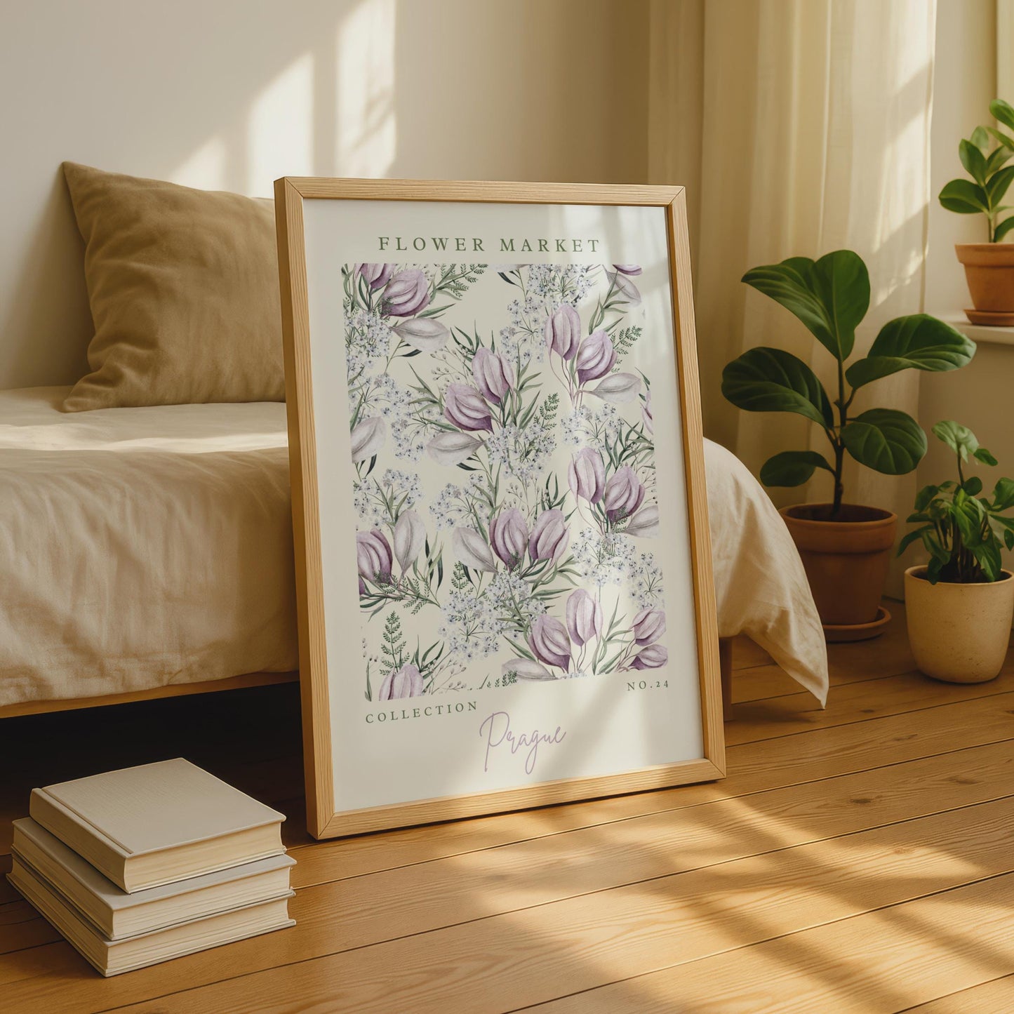 Prague Flower Market Art Print, Floral Poster, Botanical Wall Art, Soft Purple Decor, Minimalist