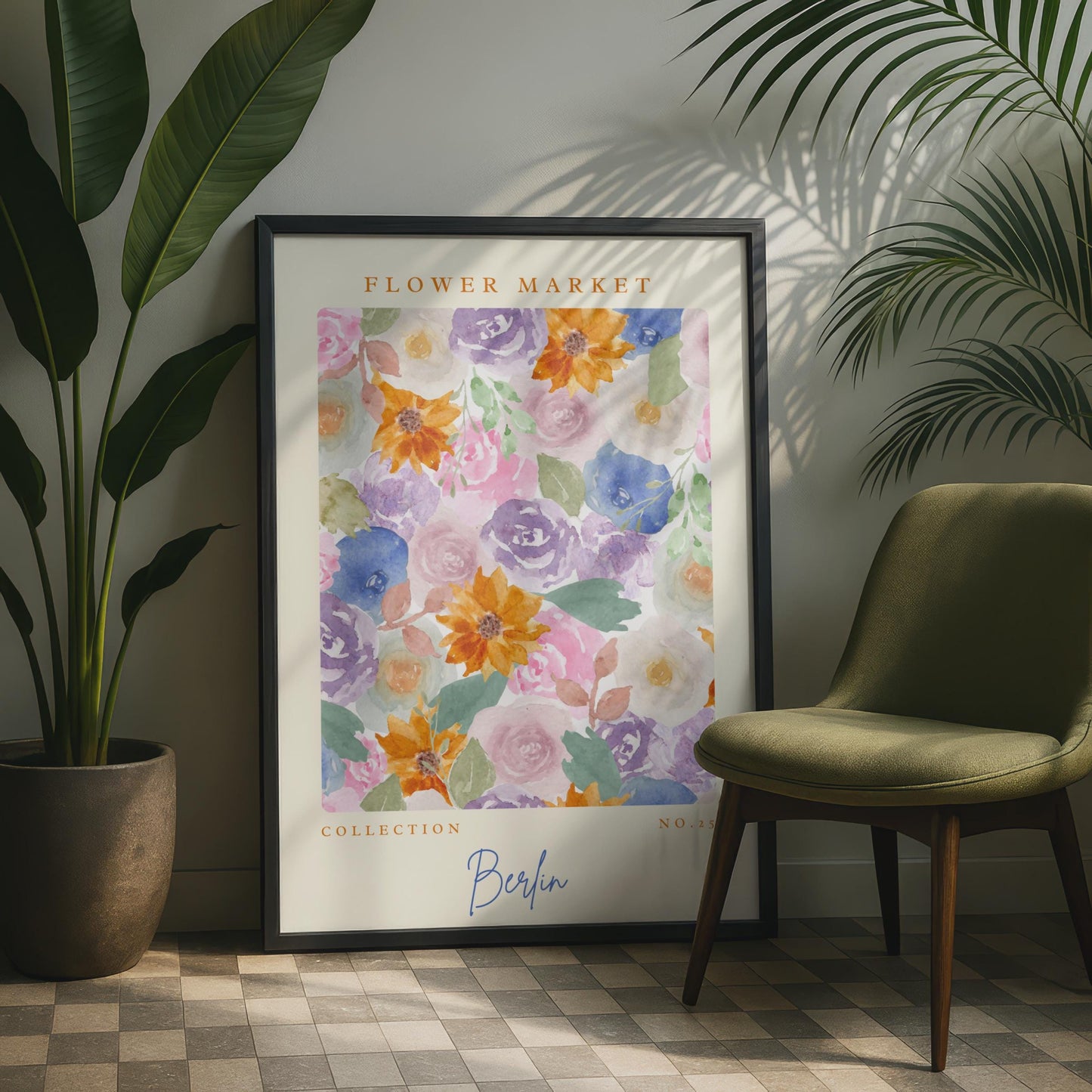 Berlin Flower Market Art Print, Watercolour Floral Poster, Botanical Decor for Home, Collection No.