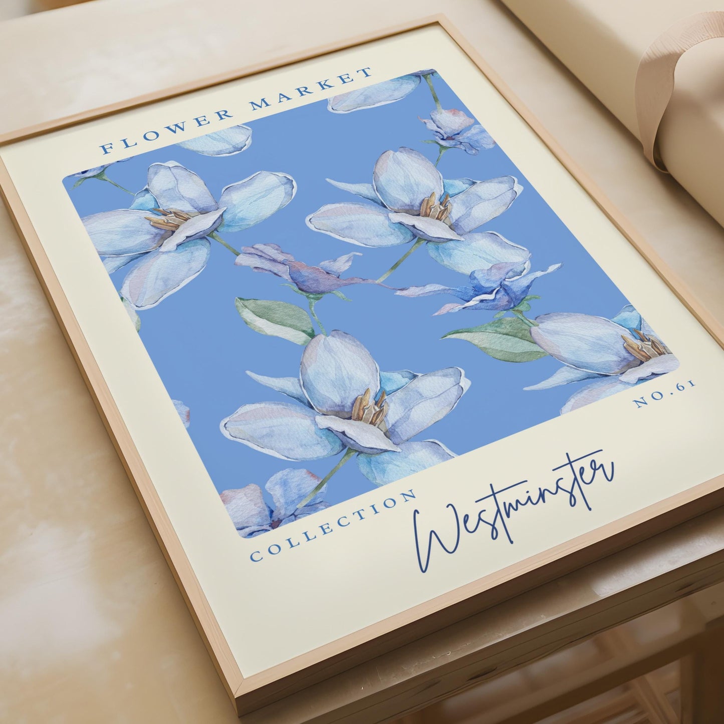 Beautiful Blue Floral Wall Art, Flower Market Collection No. 61, Westminster Artwork, Botanical
