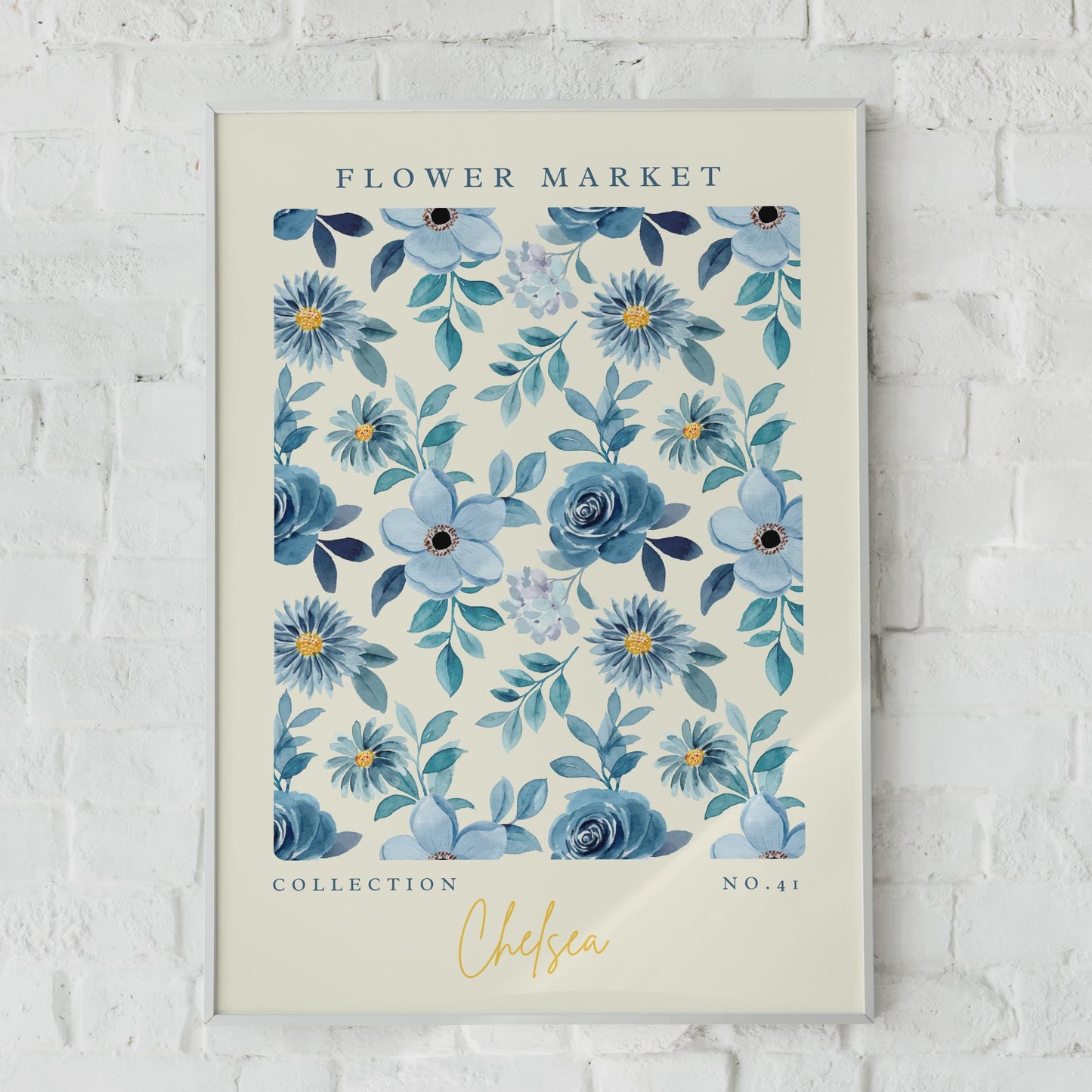 Elegant Blue Floral Wall Art, Flower Market Print, Botanical Decor, Modern Home Art, Chelsea