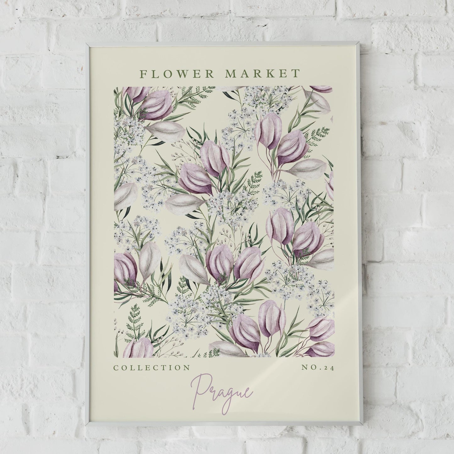 Prague Flower Market Art Print, Floral Poster, Botanical Wall Art, Soft Purple Decor, Minimalist