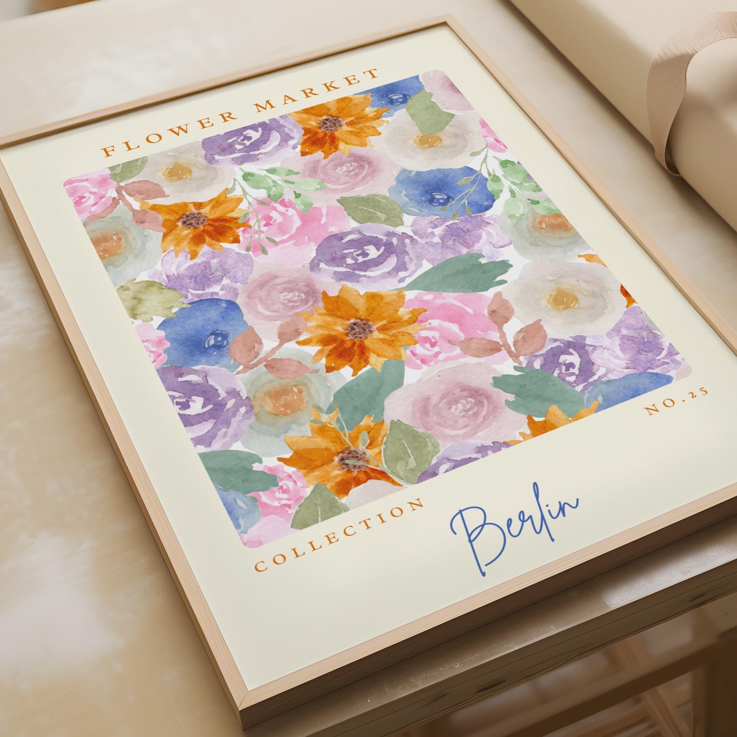 Berlin Flower Market Art Print, Watercolour Floral Poster, Botanical Decor for Home, Collection No.