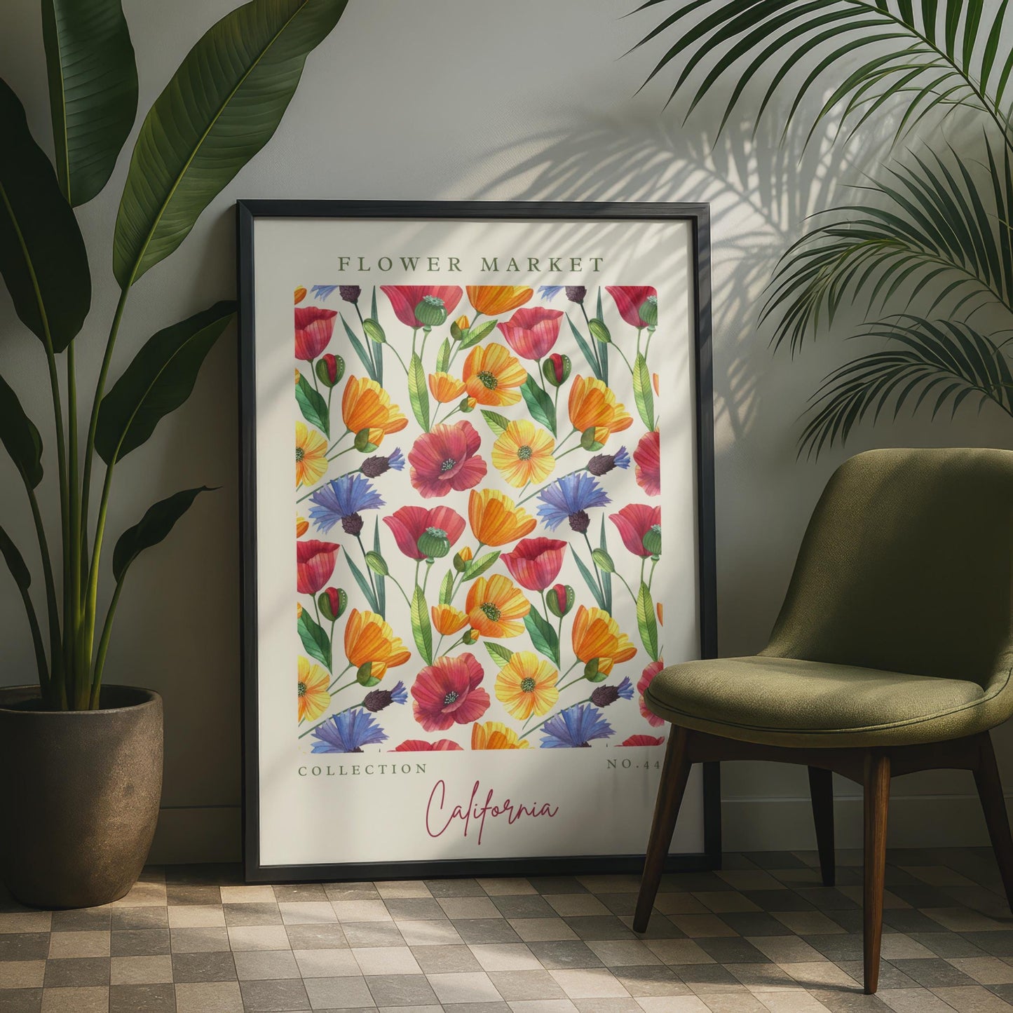 Vibrant Flower Market Wall Art, California Floral Print, Watercolour Flowers, Floral Poster, Home
