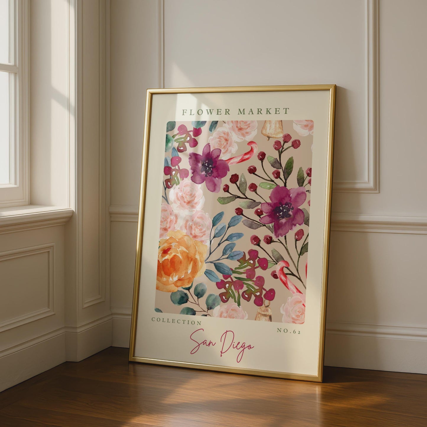 Floral Wall Art Print, Flower Market Collection, Watercolour Flowers, San Diego Poster, Botanical