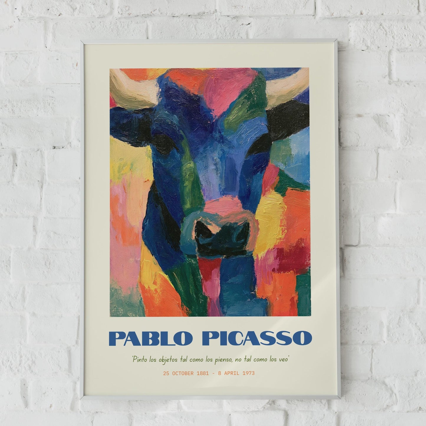 Pablo Picasso Colourful Bull Art Print, Modern Abstract Animal Poster, Colourful Wall Art,