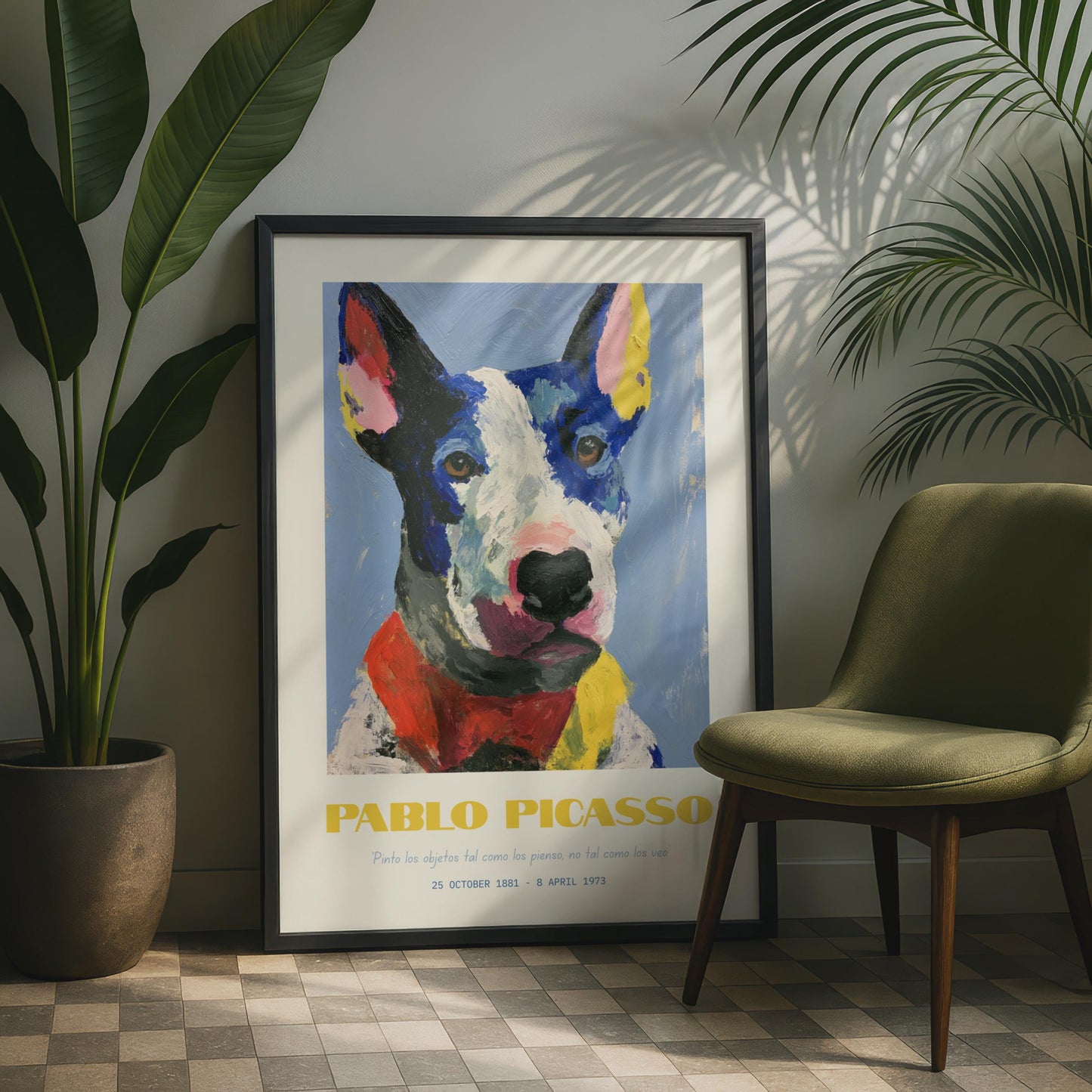 Pablo Picasso Dog Portrait, Colourful Bull Terrier Print, Modern Wall Art, Pet Lover Decor, Gift