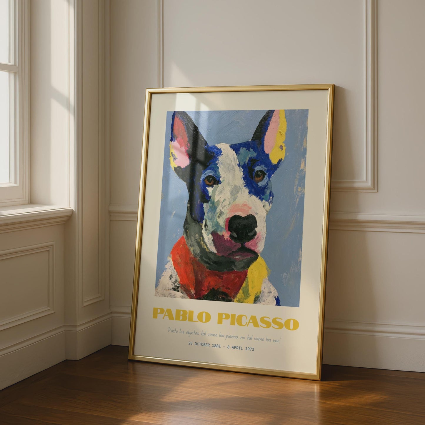 Pablo Picasso Dog Portrait, Colourful Bull Terrier Print, Modern Wall Art, Pet Lover Decor, Gift