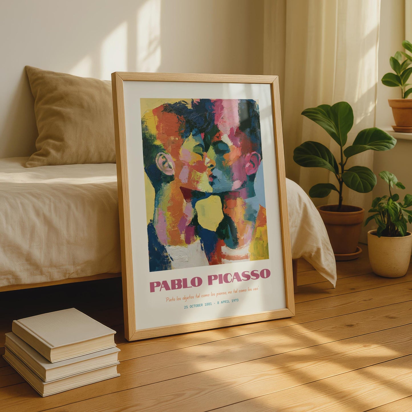 Vibrant Kissing Faces Art Print, Pablo Picasso Inspired, Colourful Wall Art, Modern Home Decor