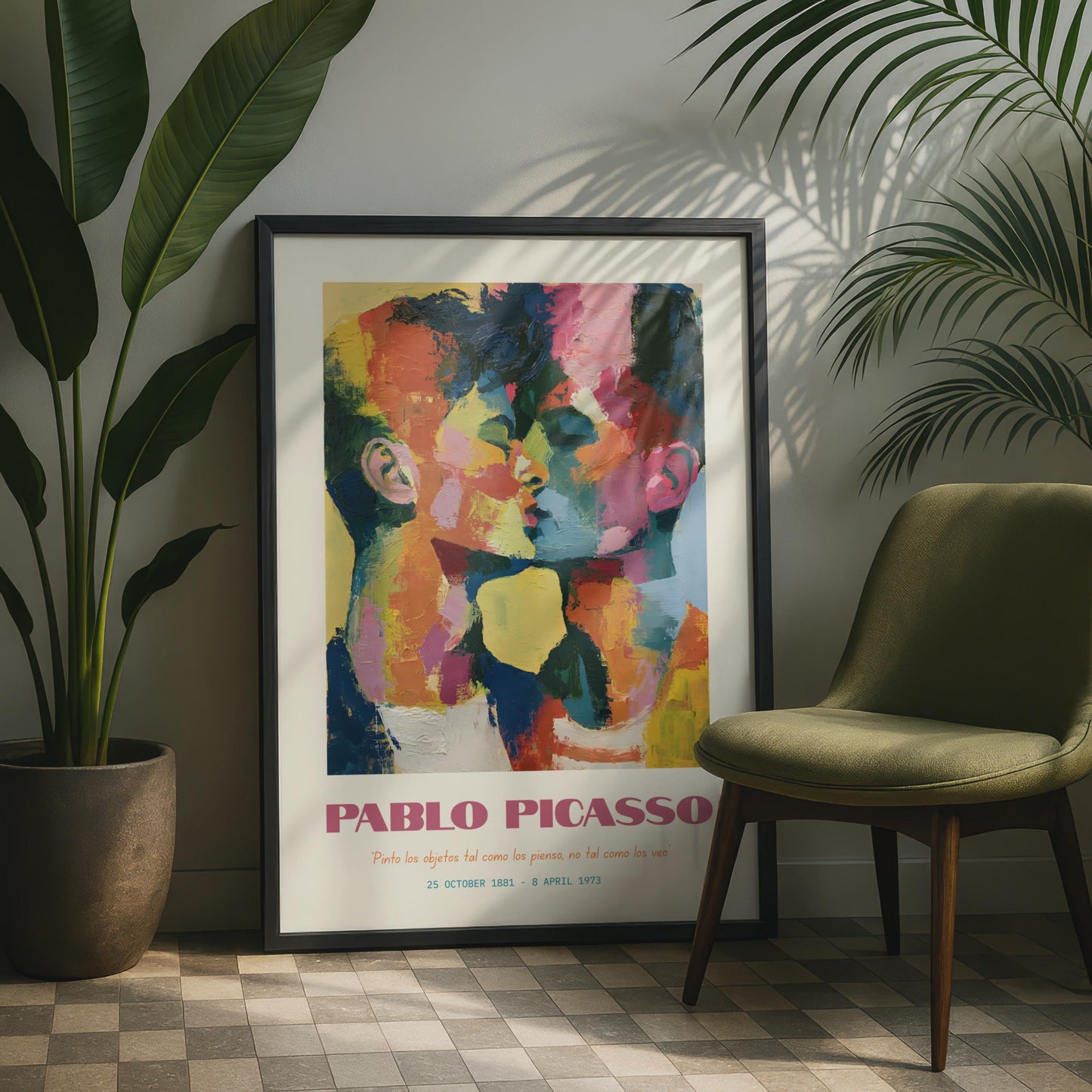 Vibrant Kissing Faces Art Print, Pablo Picasso Inspired, Colourful Wall Art, Modern Home Decor