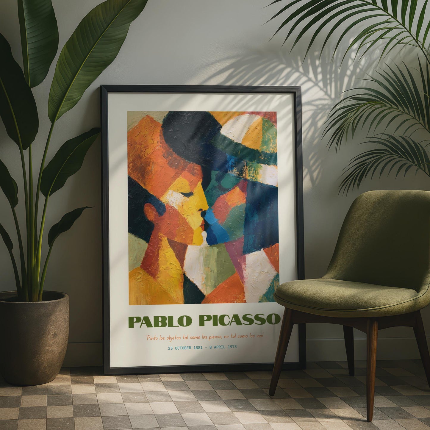 Pablo Picasso Art Print, Abstract Colourful Kissing Figures, Modern Wall Decor, Inspirational Quote
