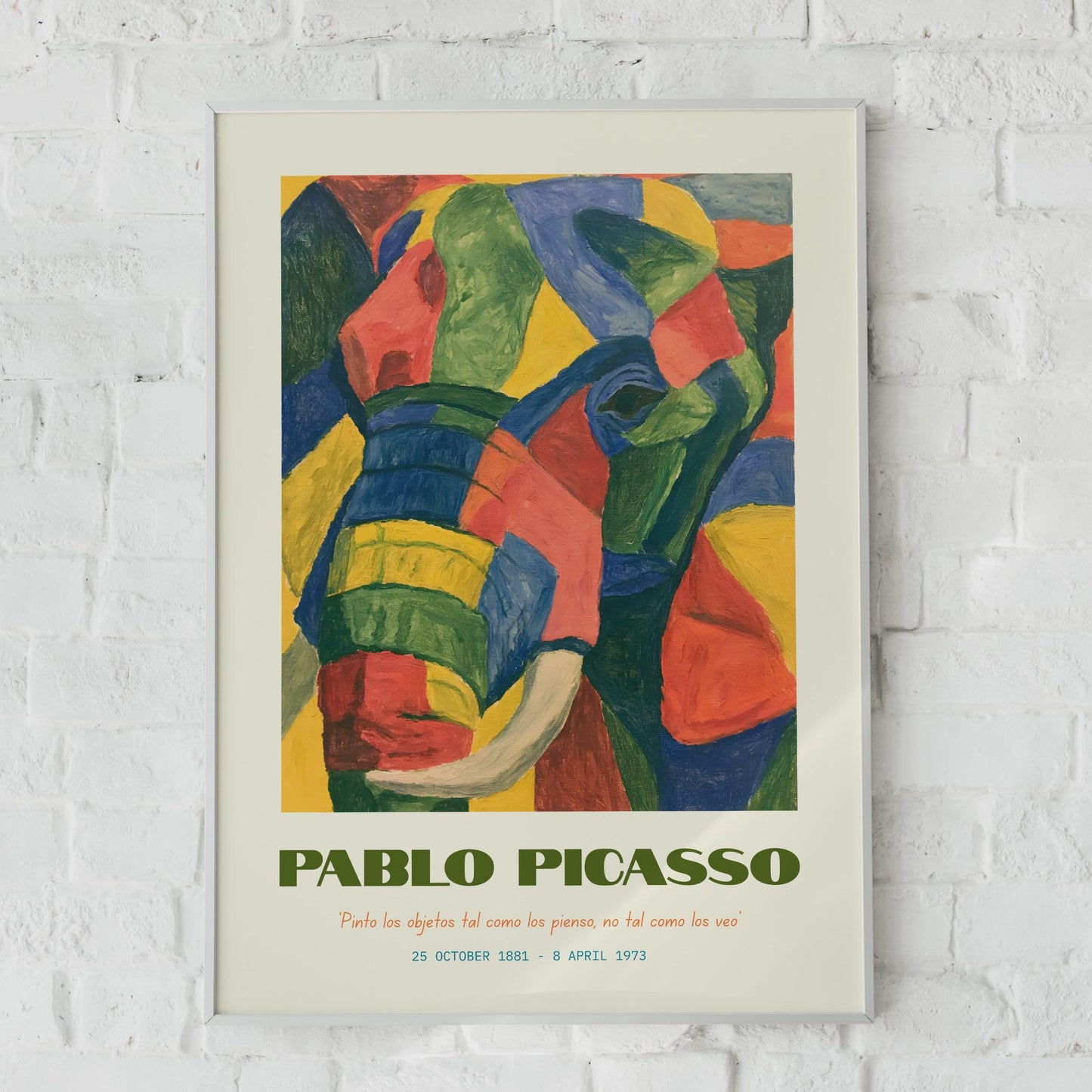 Pablo Picasso Elephant Art Print, Colourful Elephant Wall Art, Modern Abstract Art, Eclectic Animal